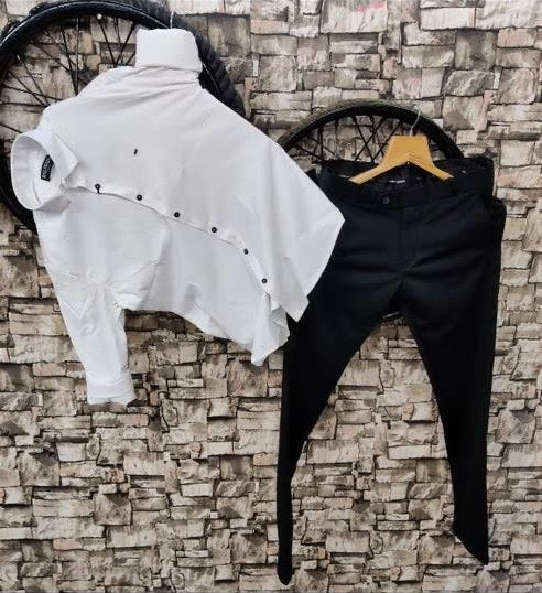 Lycra Shirt And Pant In White And Black - Combo