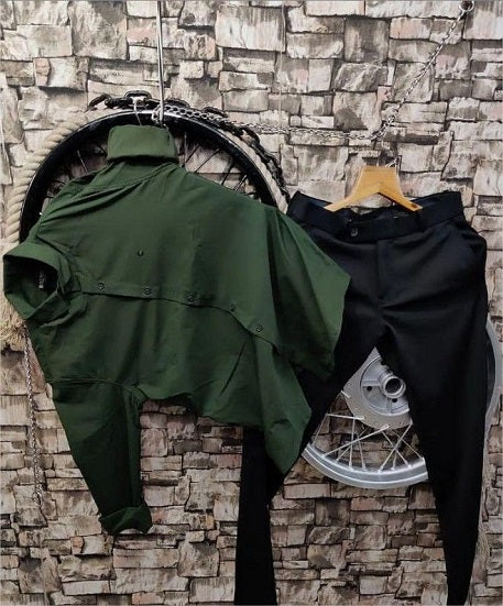 Lycra Shirt And Pant In Green And Black - Combo