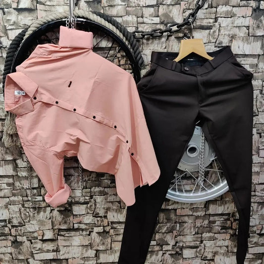 Lycra Shirt And Pant In Rose Pink And Black - Combo