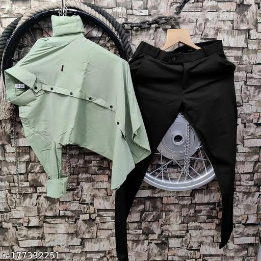 Lycra Shirt And Pant In Pista And Black - Combo