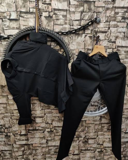 Lycra Shirt And Pant In Black And Black - Combo
