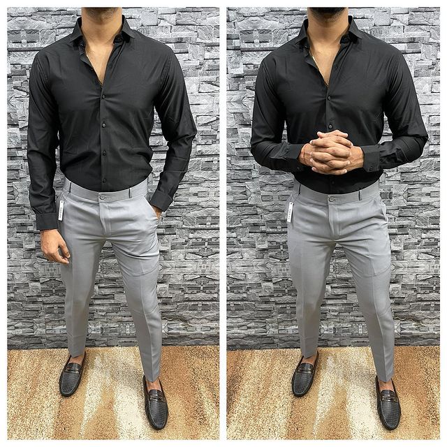 Lycra Shirt And Pant In Dark Black And Gray - Combo