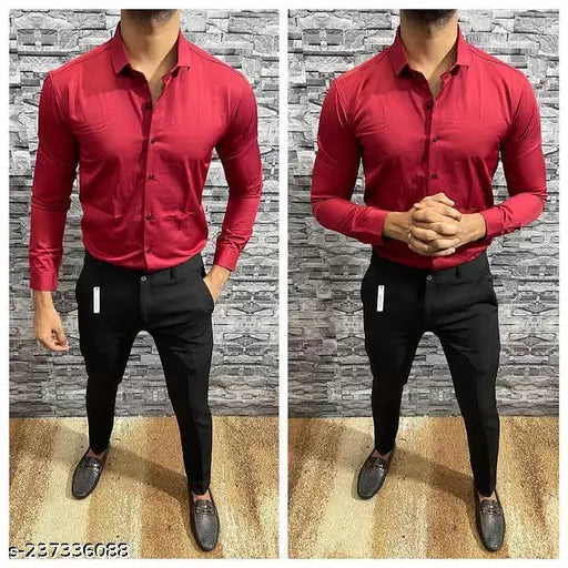 Lycra Shirt And Pant In Carmine Red And Black - Combo