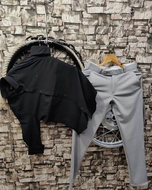Lycra Shirt And Pant In Dark Black And Gray - Combo