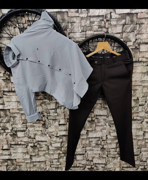 Lycra Shirt And Pant In Grey And Black - Combo